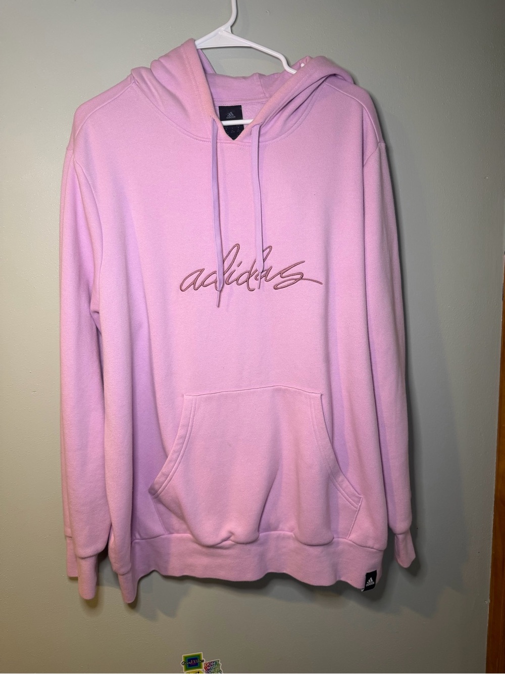 Adidas Pink Script Logo Hoodie Sweater